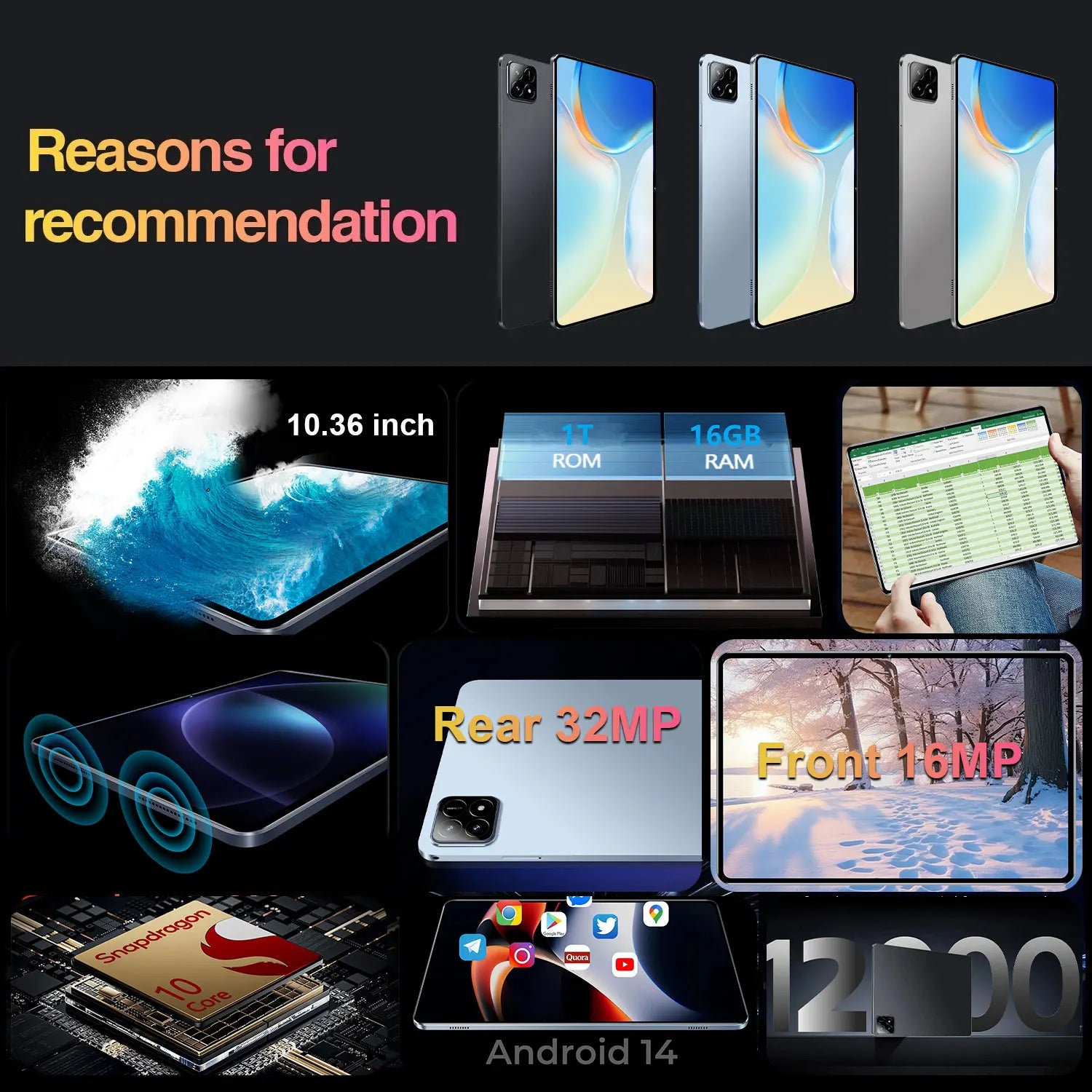 2025 Global New 10.36 inch tablet Android 13 mate13 Pro 16GB 1TB Snapdragon 8 Gen2 4KHD 5G WIFI Bluetooth WPS 20000mAh tablets