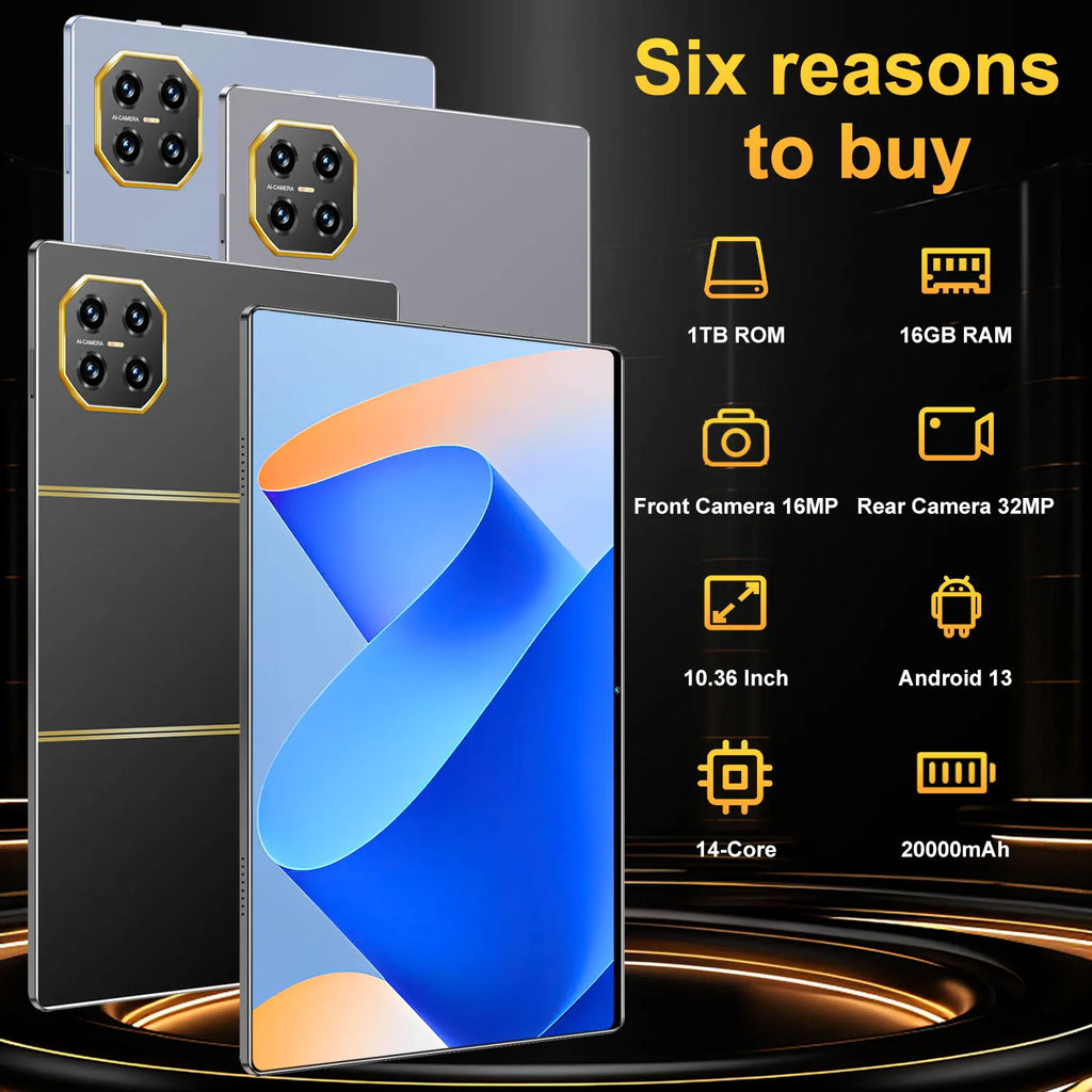 2025 Global New 10.36 inch tablet Android 13 mate13 Pro 16GB 1TB Snapdragon 8 Gen2 4KHD 5G WIFI Bluetooth WPS 20000mAh tablets