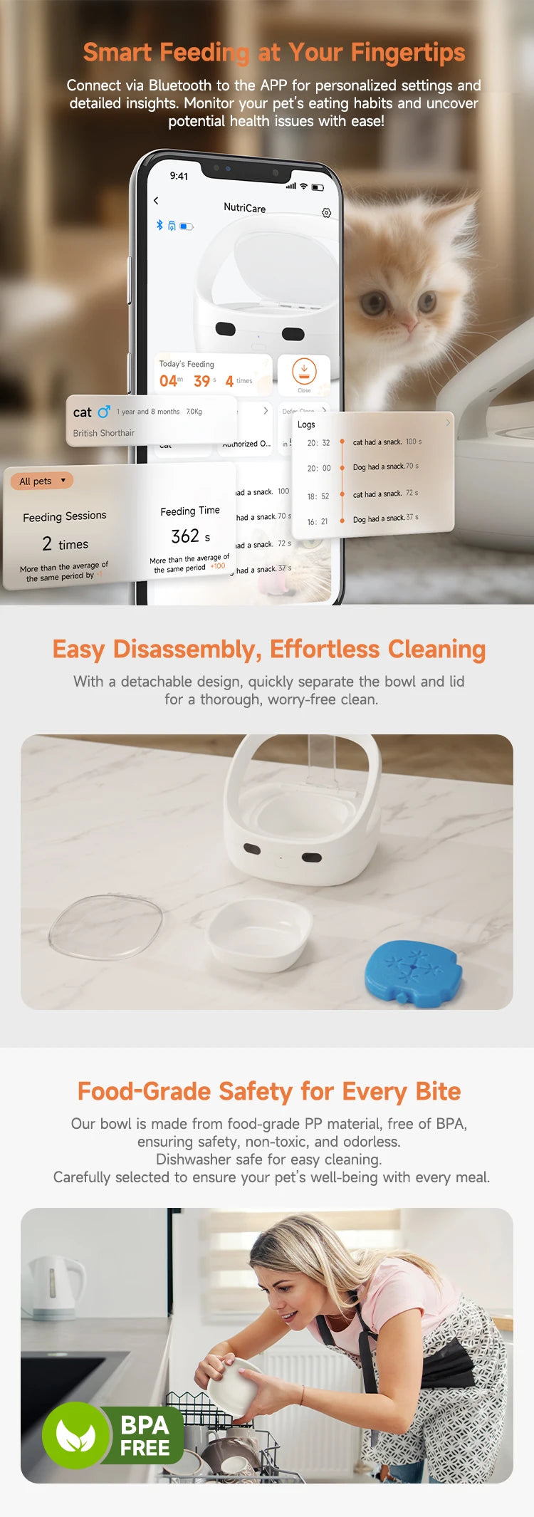 Petoneer NutriCare Multi-Pet Feeder for Cats And Dogs with App Global Version Smart Pet Feeder Plastic Material No Battery Included