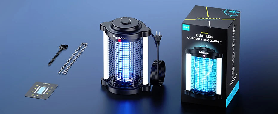 Minimoon Bug Zapper Outdoor Mosquito Zapper with Dual LED Light 4200V Fly Zapper 15W Electric Fly Traps Outdoor IPX4 Insect Trap