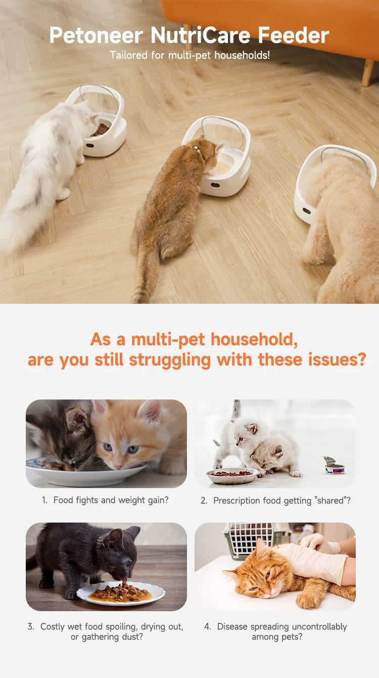 Petoneer NutriCare Multi-Pet Feeder for Cats And Dogs with App Global Version Smart Pet Feeder Plastic Material No Battery Included